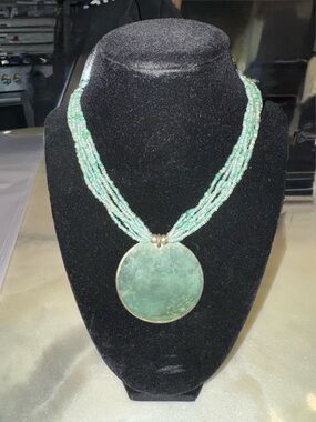Green Beaded Necklace with Large Green Pendant